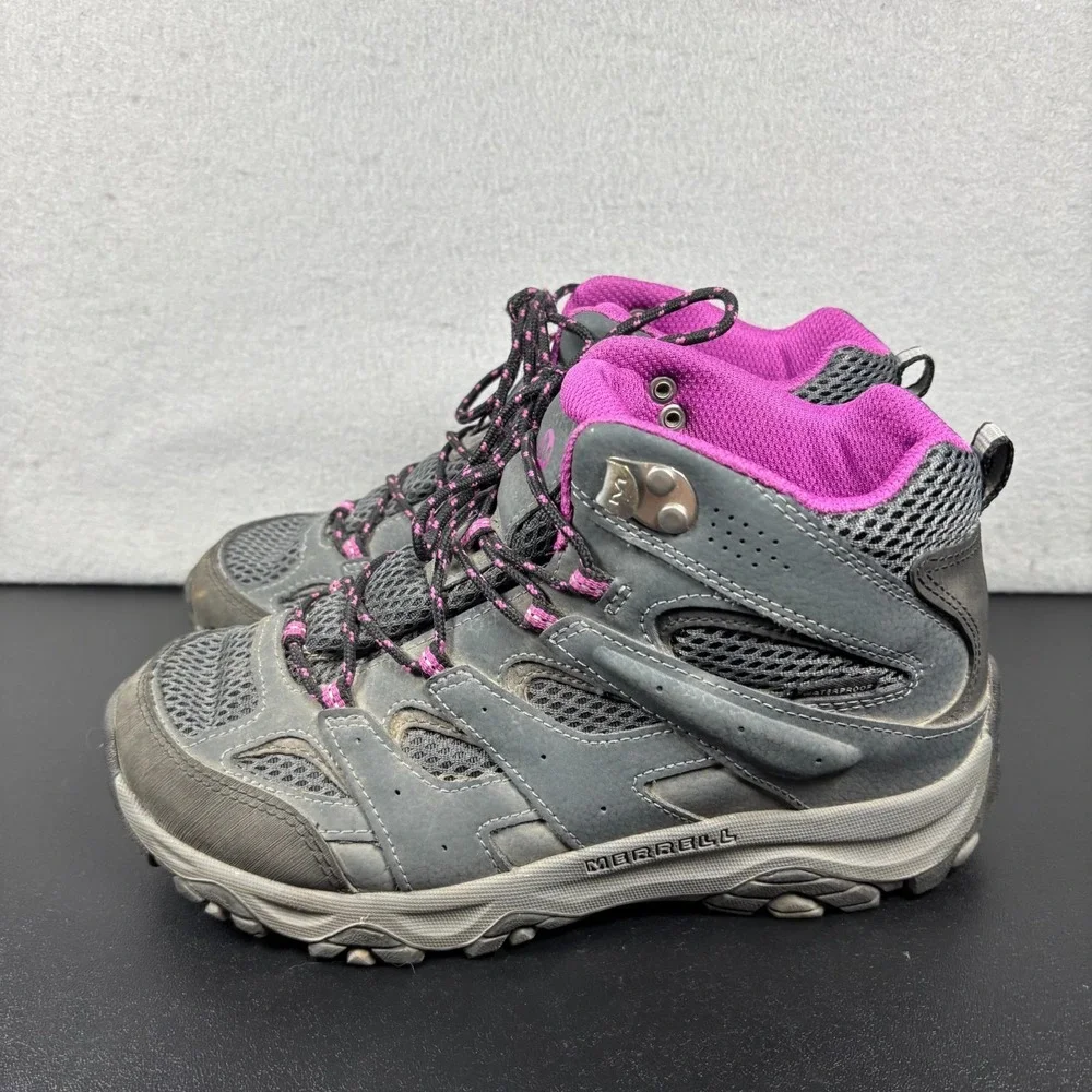 Merrell Kids Girls Moab 3 Mid Waterproof Hiking Boots Size 5W Wide Gray Pink